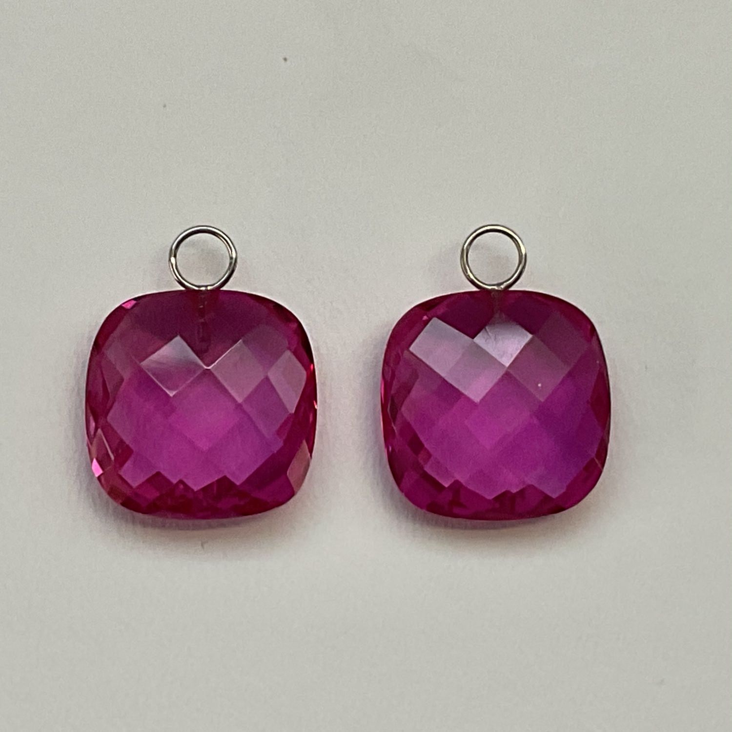 2x Kissen 13x13  Rubin Pink Hydrothermal Synthese Anhänger - Einhänger Rubin pink Synt 13x13