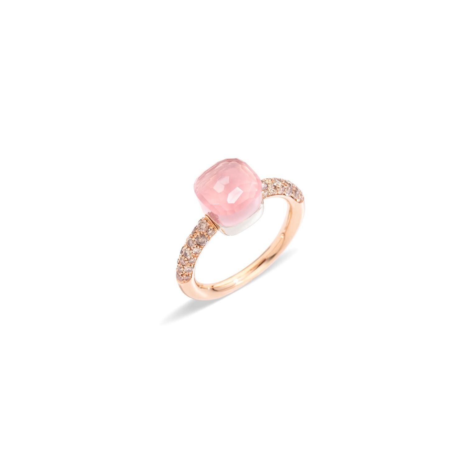 Pomellato Ring Nudo Petit WG/RG Rose Quartz/Chalcedony Brown Diamond Ring PAB7040O6000BRCQR