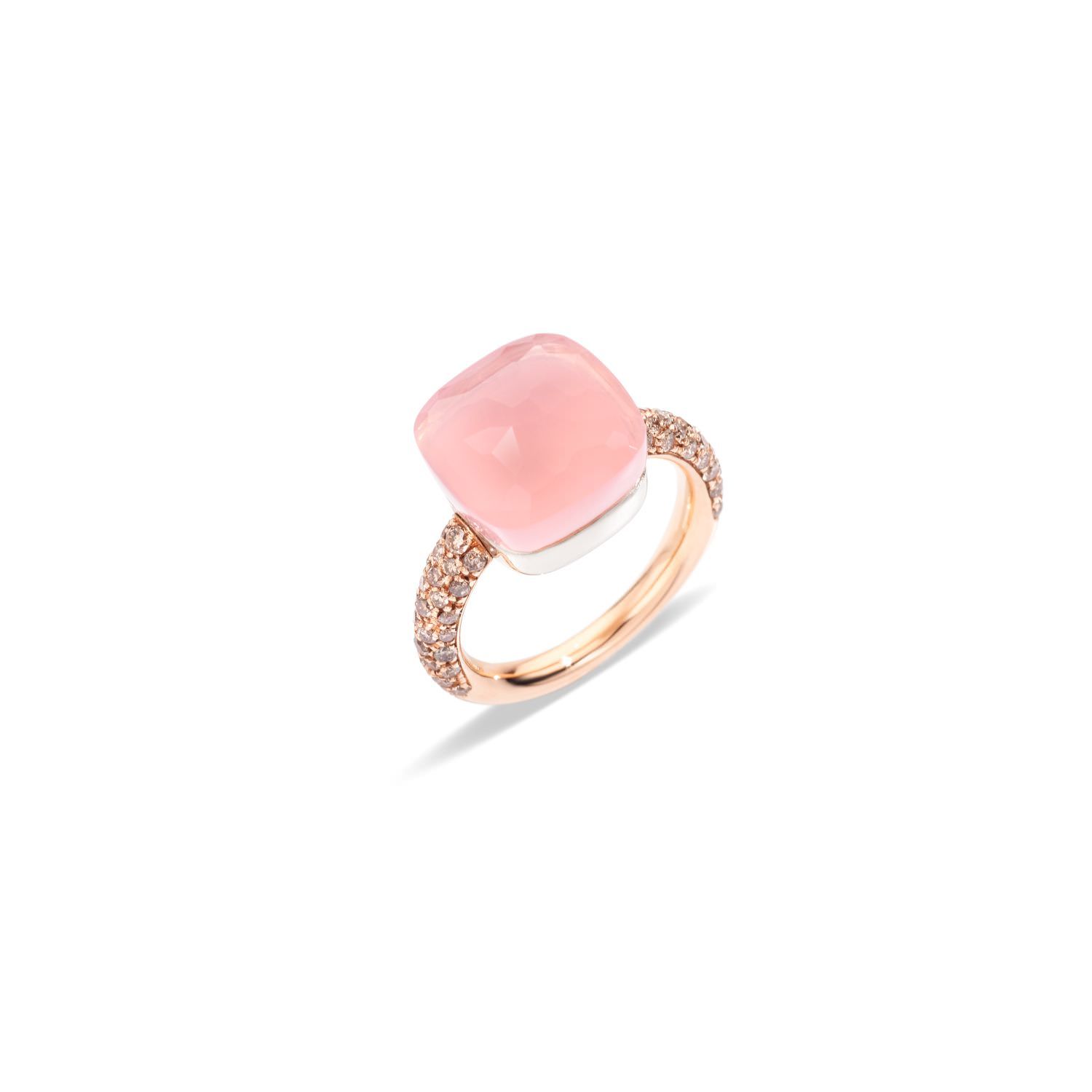 SALE 11%: Pomellato Ring Nudo Maxi WG/RG Rose Quartz/Chalcedony Brown Diamond Ring PAB4010O6000BRCQR