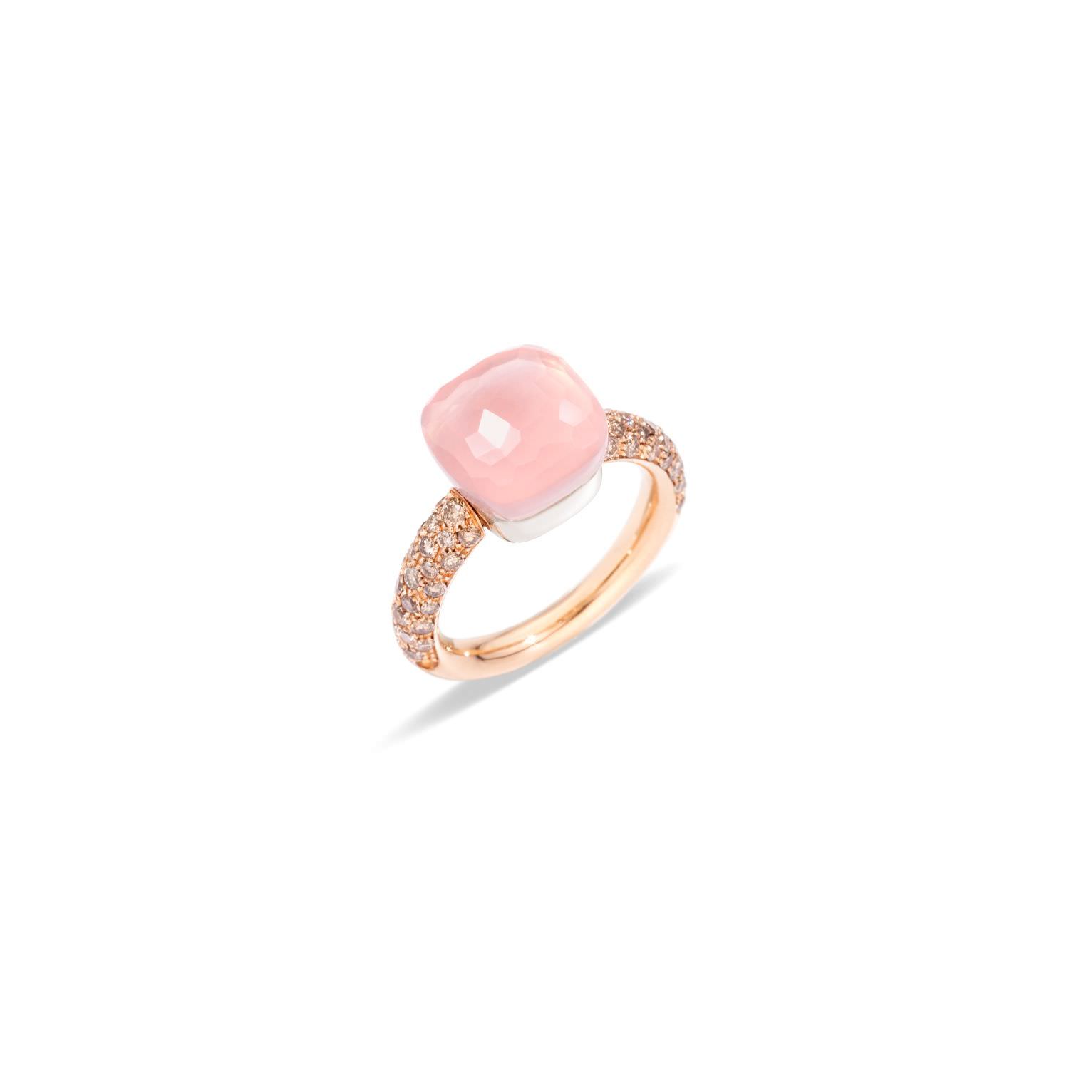 SALE 17%: Pomellato Ring Nudo Classic WG/RG Rose Quartz/Chalcedony Brown Diamond Ring PAC0040O7000BRCQR