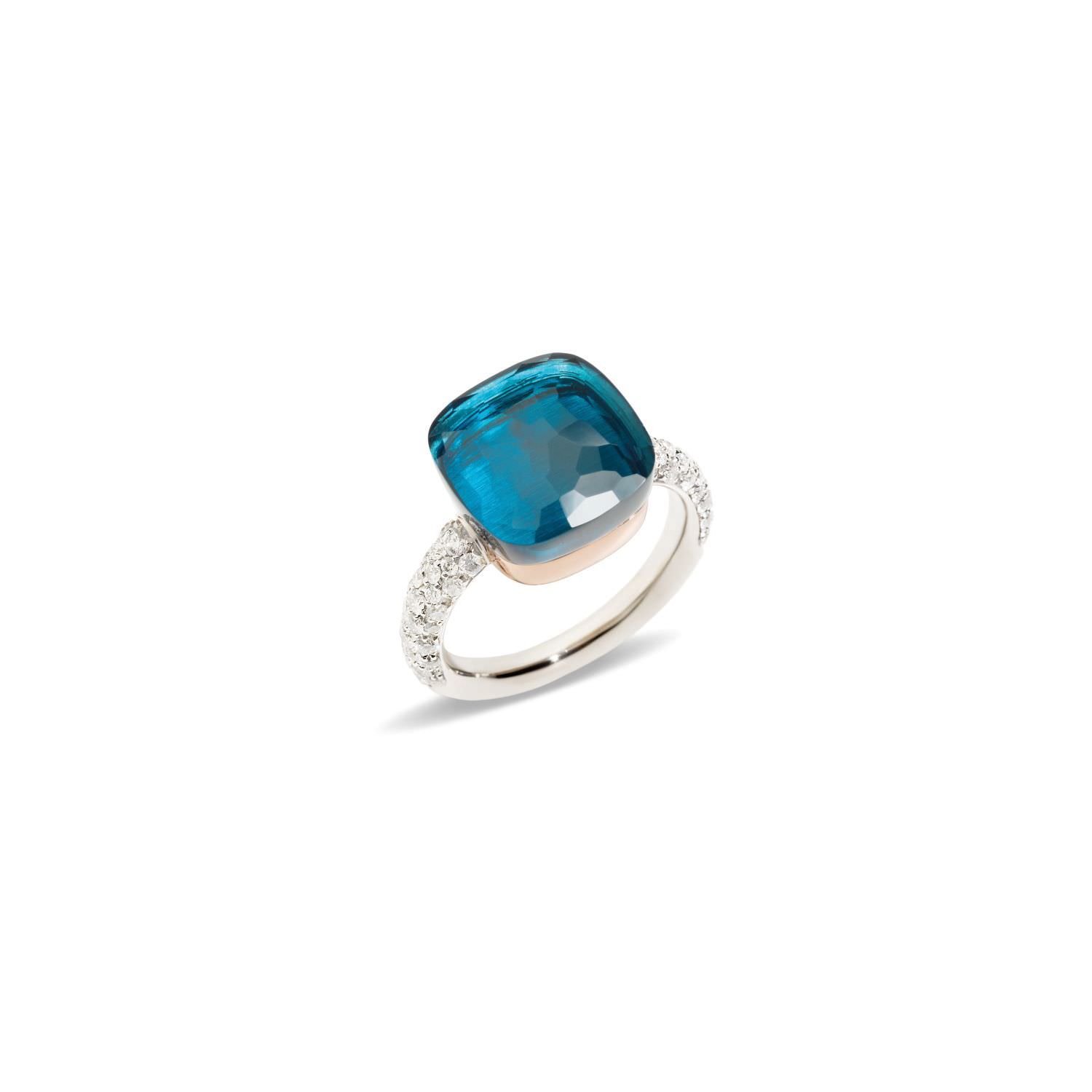 SALE 18%: Pomellato Ring Nudo Maxi WG/RG London Blue Topaz Diamond Ring PAB4010O6000DB0TL