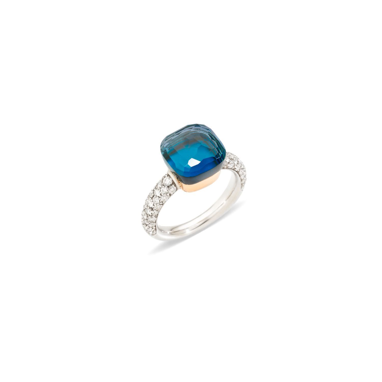 SALE 21%: Pomellato Ring Nudo Classic WG/RG Blue London Topaz/Turquoise Diamond Ring PAC0040O6WHRB0TTU