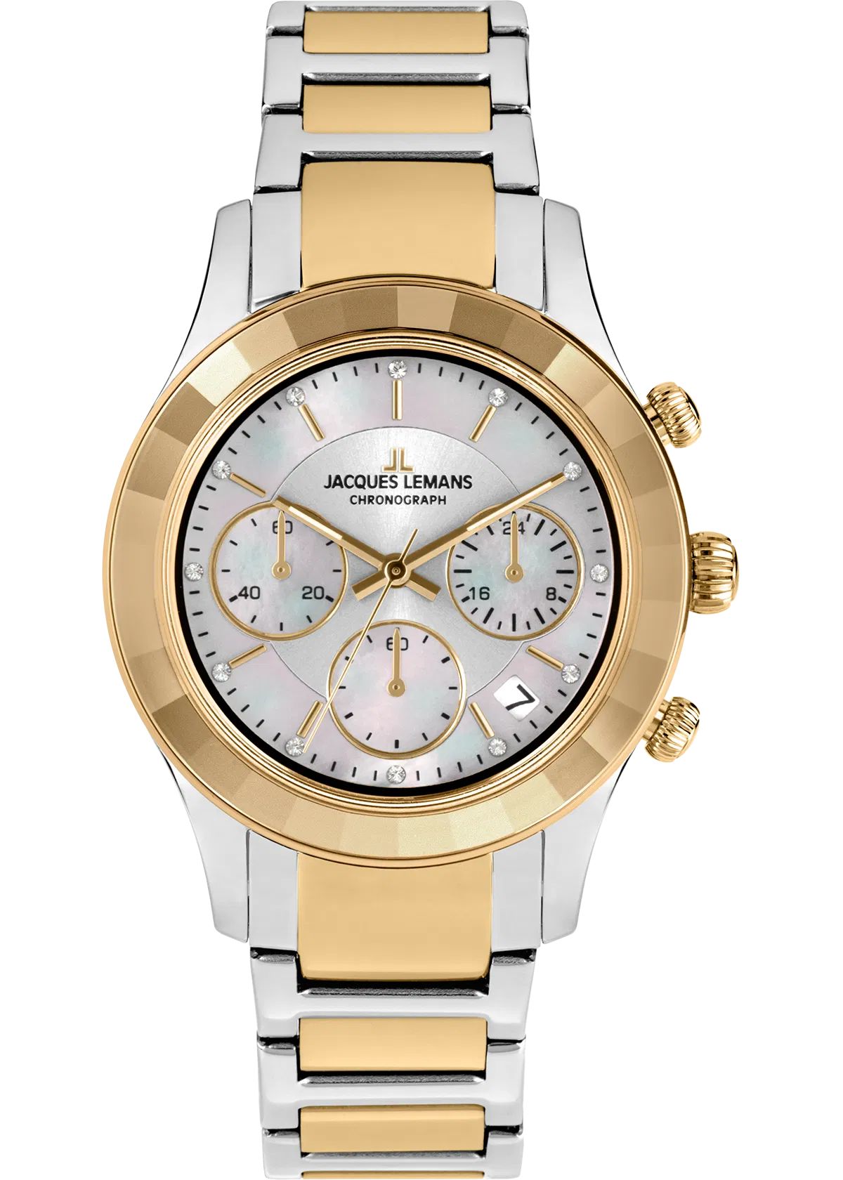 SALE 48%: Jacques Lemans Armbanduhr Edelstahl Weiss/Gelb   1-2151G